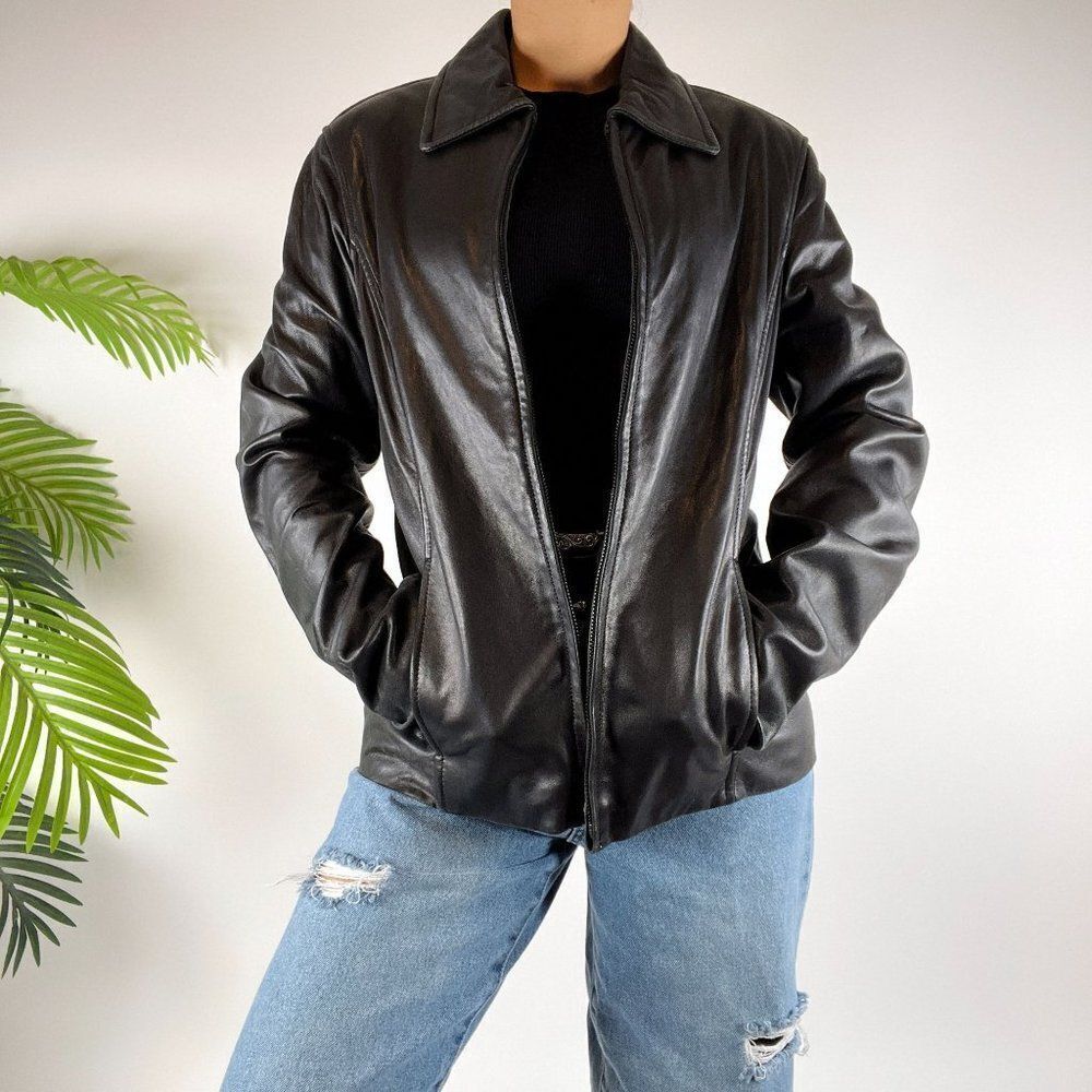 Vintage Y2K Black Indie Grunge Motorcycle Biker Leather Jacket / Size: Small